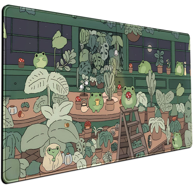Cute Frog Kawaii Green Desk Decor Mat, Large Gaming Mouse Pad for Computer Keybo