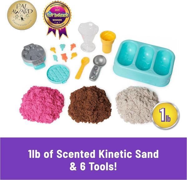 Kinetic Sand Scents Ice Cream Treats, Moldable Sand Sensory Toys, Ages 3+ | Swirl Strawberry, Chocolate & Vanilla Scented Play Sand Ice Cream