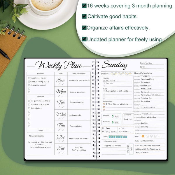 Work Planner - Daily & Weekly Spiral Planner with Hourly Schedules, to Do List, Tasks, Expense Tracker, Undated 7 Days Planner Start Anytime,