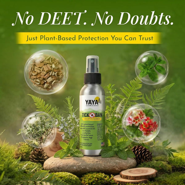 Yaya Organics Tick Ban DEET-Free Mist Spray - Made in USA - All Natural Extra Strength Tick Repellent Spray Made with Essential Oils - Safe for