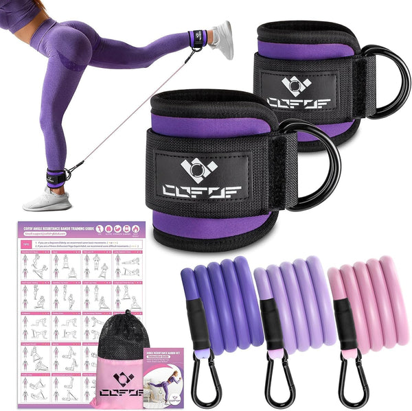 Ankle Resistance Bands with Cuffs, Ankle Bands for Working Out, Kickbacks Hip, Leg Glute Exercise Equipment with Training Poster, Resistance