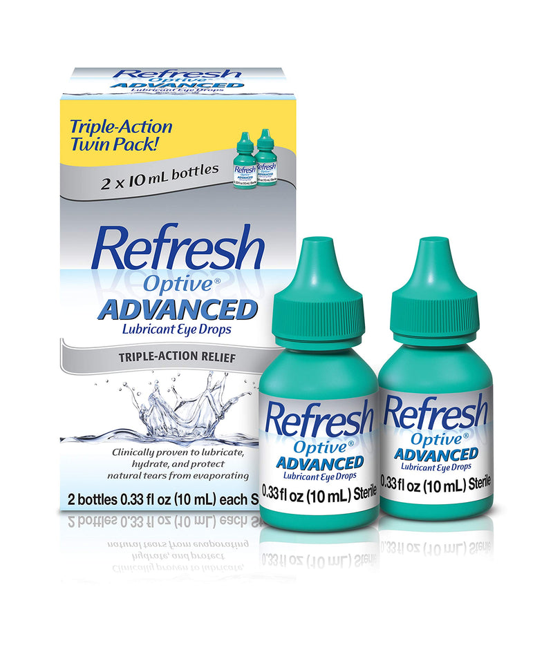 Refresh Optive Advanced Lubricant Eye Drops for Dry Eyes, 0.33 Fl Oz Sterile (2 Count)
