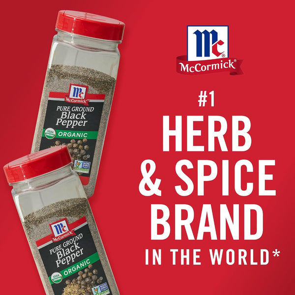 McCormick Black Pepper, Pure Ground, Organic, Non GMO, Enjoy Distinctive Pepper Flavor While Cooking & Tableside, 12 oz 12 Ounce (Pack of 1)