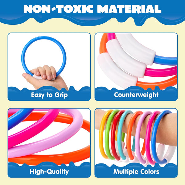 JOYIN Dive Rings Pool Toys, 8 Pcs Colorful Pool Rings for Kids, Underwater Training Swimming Diving Toy for Kids Gifts Summer Swim Water Fun Games
