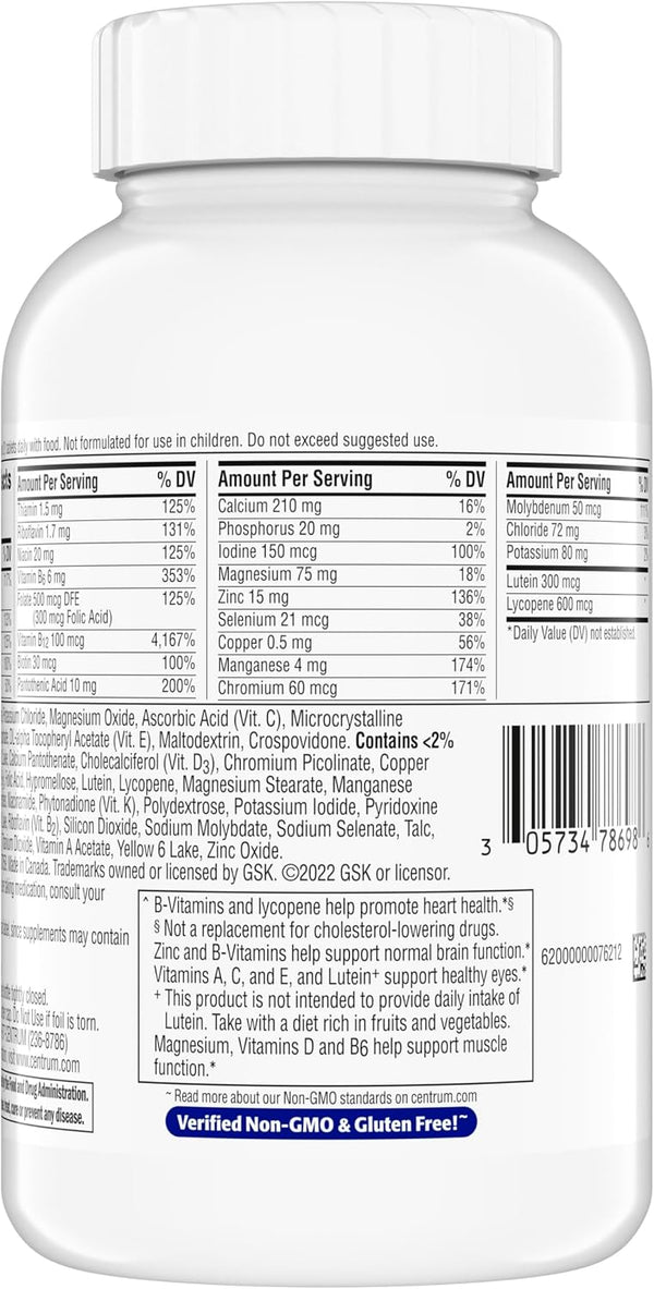 Centrum Minis Silver Multivitamin for Men 50 Plus, Multivitamin/Multimineral Supplement, Vitamin D3, B-Vitamins and Zinc, Non-GMO Ingredients,