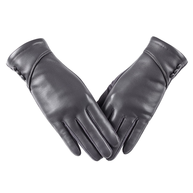 Womens Winter Leather Gloves Touch Screen Wool Lined Windproof Warm Suede Fashion Dress Gloves Large-X-Large Grey