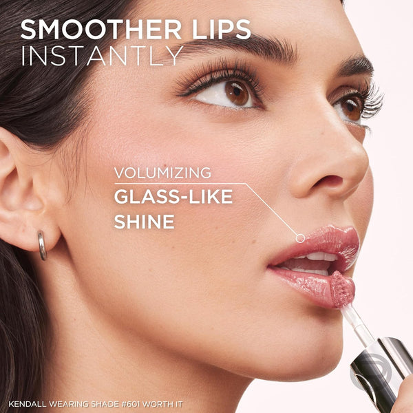 L'Oreal Paris Plump Ambition Hyaluron Lip Oil, 24 HR Lip Gloss with Hyaluronic Acid, Volumizing Formula with Glass-Like Shine, Worth It 601, 0.16