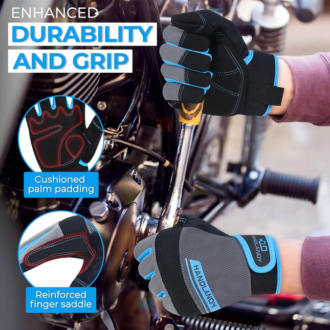HANDLANDY Work Gloves Men & Women, Utility Mechanic Working Gloves Touch Screen, Flexible Breathable Yard Work Gloves (L