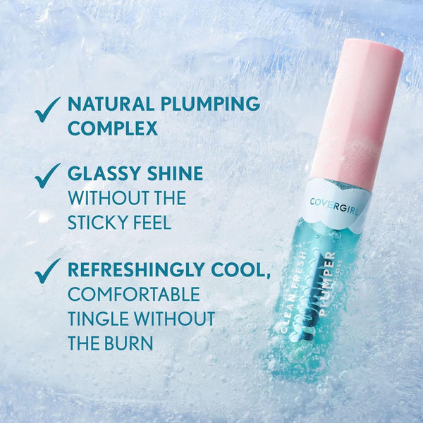 COVERGIRL Clean Fresh Yummy Plumper Lip Gloss, 780 Freeze the Day, Shiny, Vegan Formula, Easy to Apply, Minty Flavor, 0.33Oz