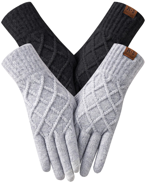 REACH STAR 2 Pairs Winter Gloves for Women Touch Screen Elastic Thermal Knit Lining Warm Gloves for Cold Weather