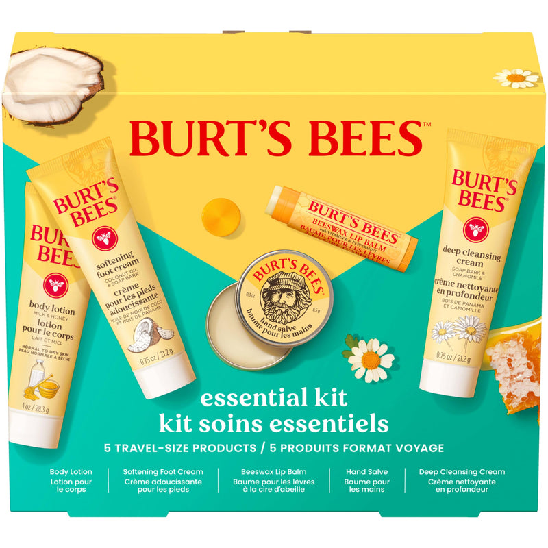Burt's Bees Mothers Day Gifts Ideas - Essentials Everyday Set, 5 Travel Size Products - Deep Cleansing Cream, Hand Salve, Body Lotion, Foot Cream