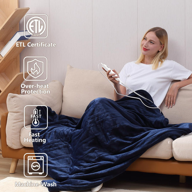 Tefici Electric Heated Blanket Throw, Super Cozy Soft 2-Layer Flannel 50" X 60" 