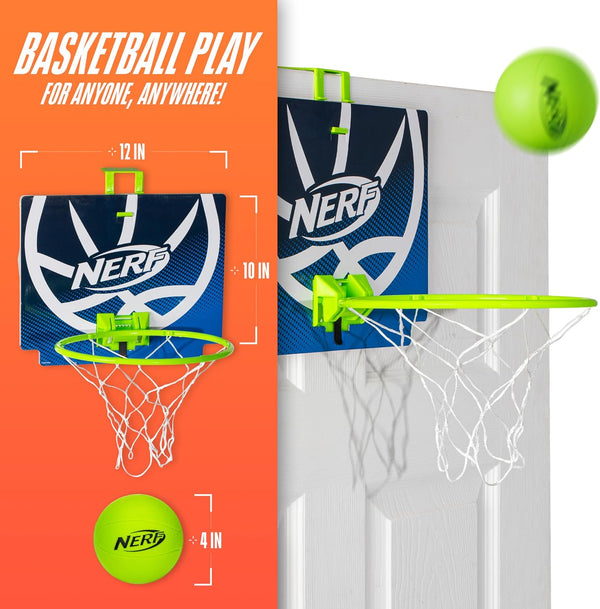 Nerf Mini Over the Door Basketball Hoop - Nerfoop Indoor Basketball Hoop for Kids - Toy Door Basketball Hoop + Mini Foam Basketball Game Set -