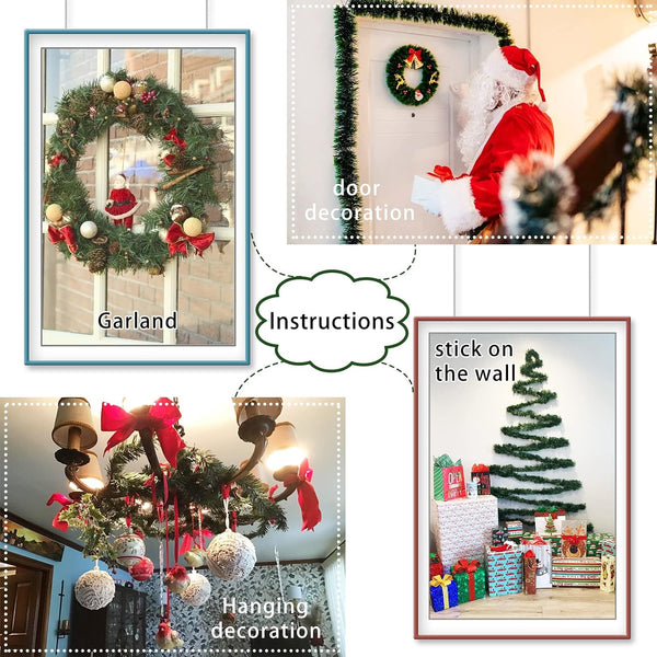 50 Feet Christmas Tinsel Garlands,Green Garland Christmas Decorations,Artificial Pine Garland Decorations for Holiday Wedding Party