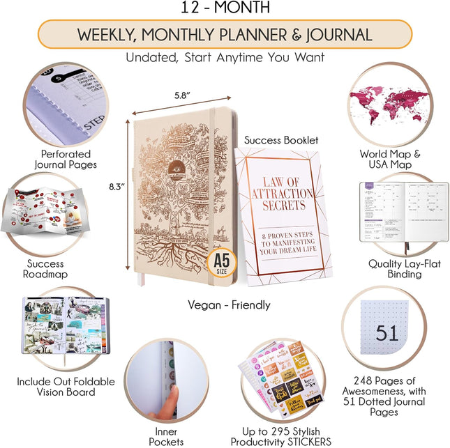 Life Planner - Undated Weekly & Monthly Planner, 12-Month Journey to Increase Pr