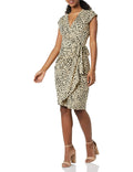 Amazon Essentials Women's Classic Cap Sleeve Wrap Dress with V Neck (Available in Plus Size) XX-Large Tan, Classic Animal Print