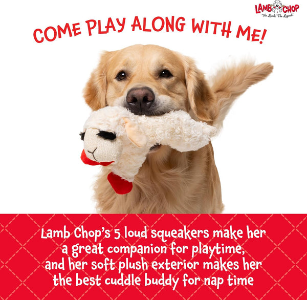 Multipet Lamb Chop Dog Plush Toy - Squeaky Toy for Small & Medium Dogs - Extra Soft Plush - Stuffed Animal for Cuddling & Playing (10", Cream, 5