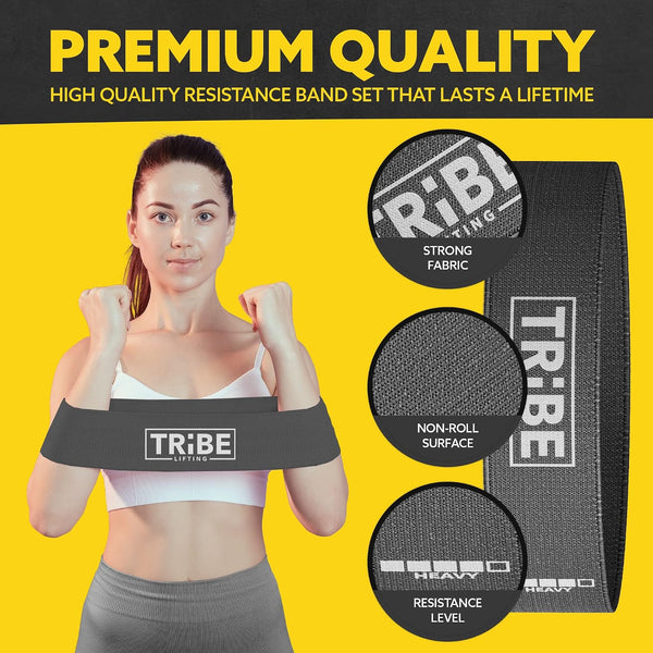 Tribe Lifting Fabric Resistance Bands for Working Out - 5 Exercise Bands Set for Legs and Glutes - Booty Bands for Women and Men - Thick Cloth
