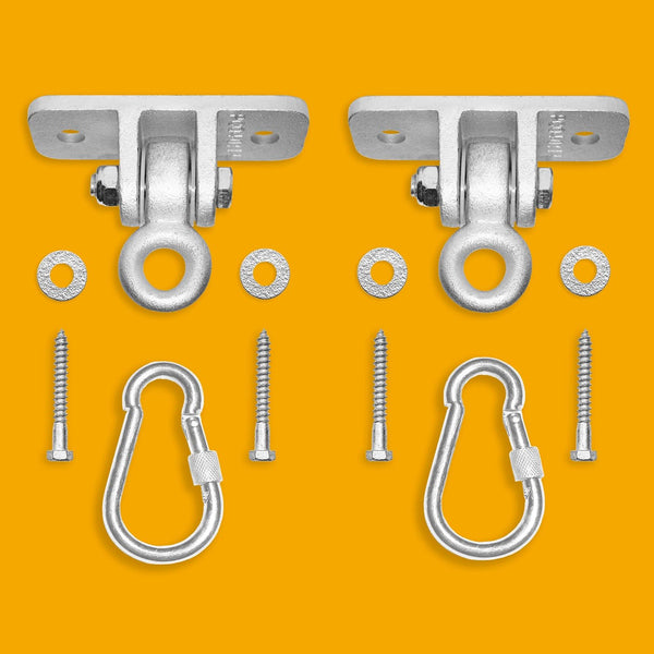 Jungle Gym Kingdom Swing Set Hangers - 2 Heavy Duty Brackets with Locking Snap Hooks for Porch, Patio, Playground - Indoor/Outdoor Hardware &