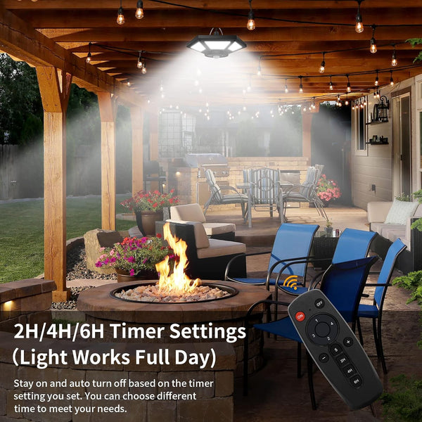 Solar Shed Light Indoor Outdoor Solar Powered Pandent Daytime Work Lights with 5 Lighting Modes & 3 Timers, 180LED Solar Indoor Lights Motion
