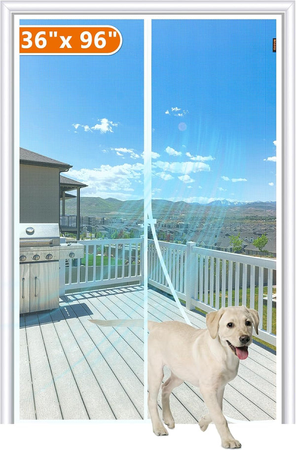 MAGZO Magnetic Screen Door Fit Door Size 36 X 96 Inch, Screen Size 38" X 97" Strong Magnet Door Mesh with Reinforced Hook & Loop for Patio,