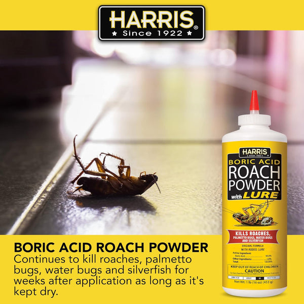 HARRIS Boric Acid Roach and Silverfish Killer Powder w/Lure for Insects (16oz) Pack of 1