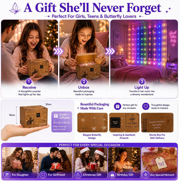 Butterfly Curtain Fairy Lights USB Plug in,8 Modes 120 LED 19.7FT Firefly Twinkle Timer String Lights with Remote, Waterproof Copper Wire for