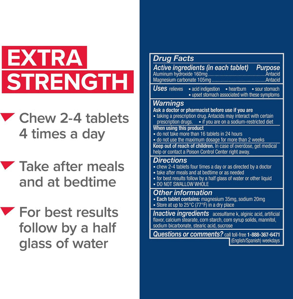Gaviscon Extra Strength Cherry Chewable Tablet For Fast-Acting Heartburn Relief, 100 Count