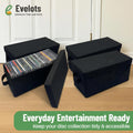 Evelots CD Storage Boxes (4 Pack) Durable CD Case Organizer with Lid, Disc Container Set Holds up to 128 Discs, Black