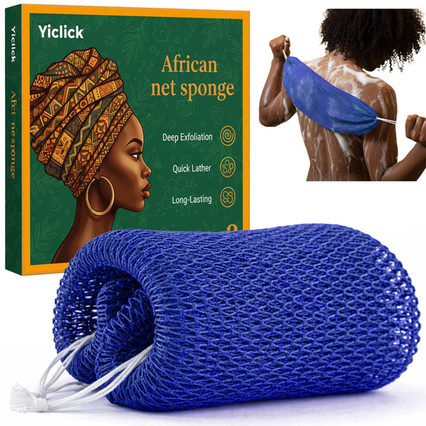 Yiclick African Net Sponge Authentic with Knots 2 Pack - Exfoliating Body Scrubber, Exfoliating Washcloth Towel, Knotted Rags Wash Cloth Loofah
