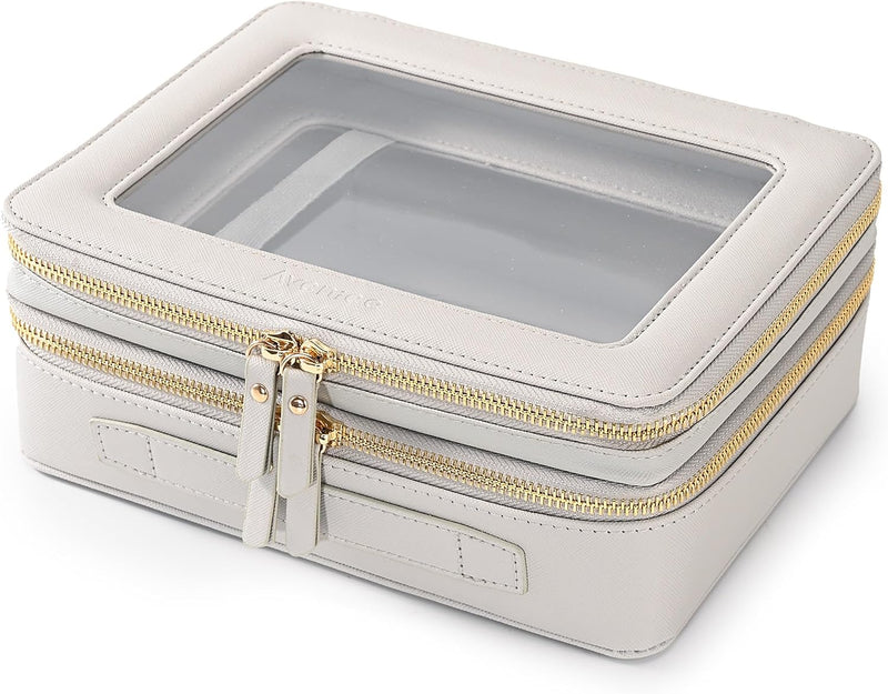Aveniee Clear Makeup Bags, Double Layer Cosmetic Bags with a Separate Brush Compartment, Large Travel Toiletry Bag Train Case for Women, Travel