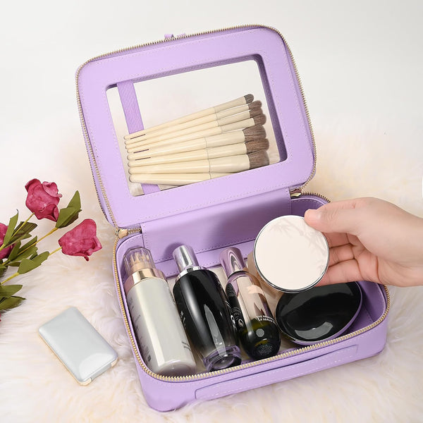 Aveniee Clear Makeup Bags, Double Layer Cosmetic Bags with a Separate Brush Compartment, Large Travel Toiletry Bag Train Case for Women, Travel