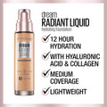 Maybelline Dream Radiant Liquid Medium Coverage Hydrating Makeup, Lightweight Liquid Foundation, Coconut, 1 Count