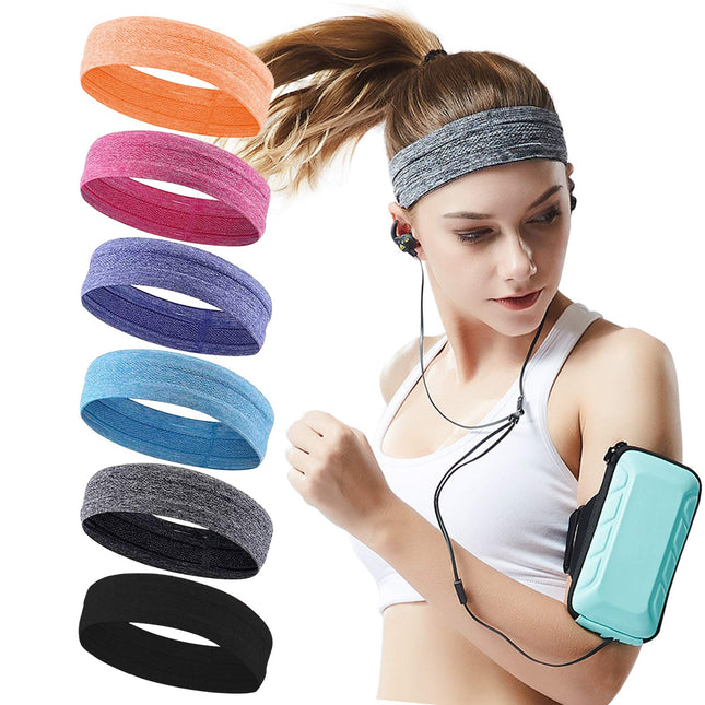 6Pack Sweat Bands Headbands for Women Workout, Women'S Fashion Non Slip Headband, Moisture Wicking Sweatband for Sports 