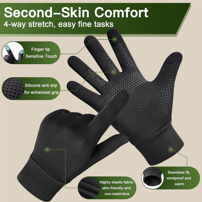 Winter Running Gloves for Men Women Cold Weather Liner Thermal Warm Gloves Black