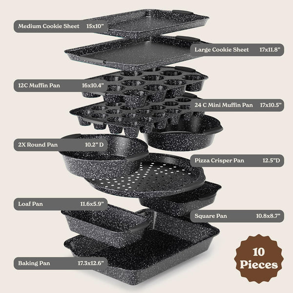 Country Kitchen Nonstick Stackable Bakeware Set - Durable, Easy Release Baking Set, Black, 10 Pcs Black - 10 Pcs