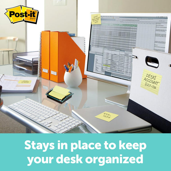 Post-It Pop-Up Notes Dispenser, Organizes Desk & Keeps Notes Nearby, Black Base, Clear Top, Includes 50 Sheets of 3 in X 3 in Canary Yellow Sheets