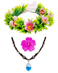 Princess Costume Accessories Hawaii Flowers Garland Headband Flower Hair Clips Necklace Halloween Party Favors Green