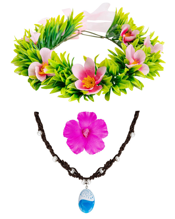 Princess Costume Accessories Hawaii Flowers Garland Headband Flower Hair Clips Necklace Halloween Party Favors Green