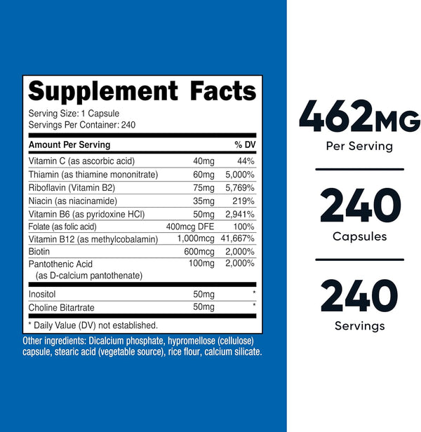 Nutricost Vitamin B Complex 462Mg, 240 Capsules - with Vitamin C - Energy Complex