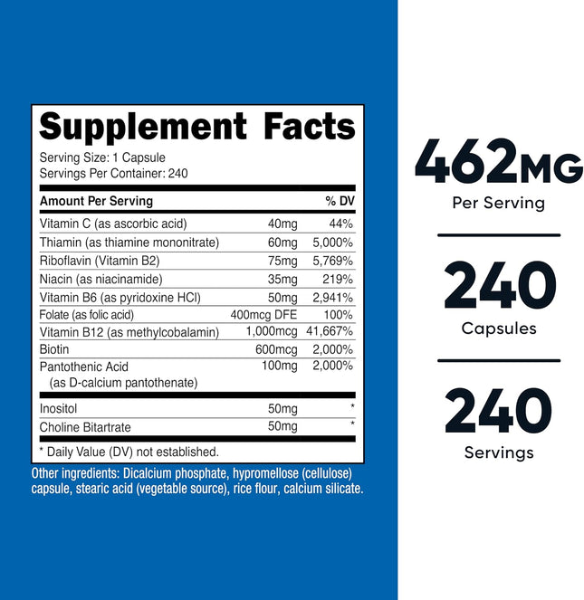 Nutricost Vitamin B Complex 462Mg, 240 Capsules - with Vitamin C - Energy Comple