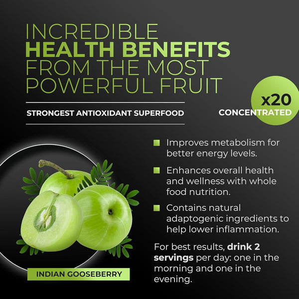 Amla Powder & Green Tea Superfood Supplement, 20x Ultra Concentrated Amla, Antioxidant Support, Made with Oolong Tea and Indian Gooseberries,