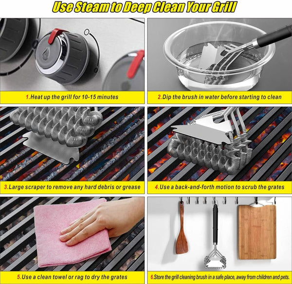 Stainless Steel BBQ Grill Brush and Scraper, Bristle-Free, Universal 3D Scraper Included