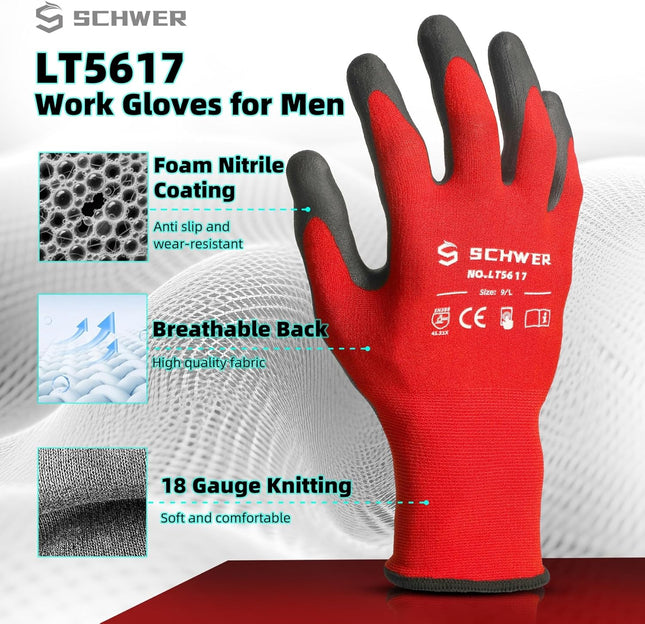 Schwer Ultra-Comfort Safety Work Gloves Microfoam Nitrile Coated, Seamless Knit 