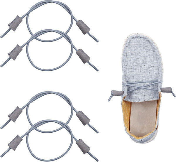 Elastic Shoelaces Strings Replacement Laces for Hey Dude Shoes，No-Tie Laces (Two Pairs) 16In Grey