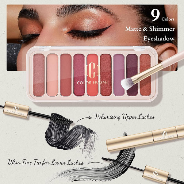 Color Nymph Makeup Sets For Women, Teen Girls With Travel-Friendly Makeup Kits Bag Included 9 Color Eyeshadow Palette Concealer Liquid Blush