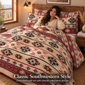 Rugs 4 Less Rustic Striped Southwestern Quilt Stitched Western Bedspread Bedding Set with Beige Brown Burgundy Turquoise Tribal Native American