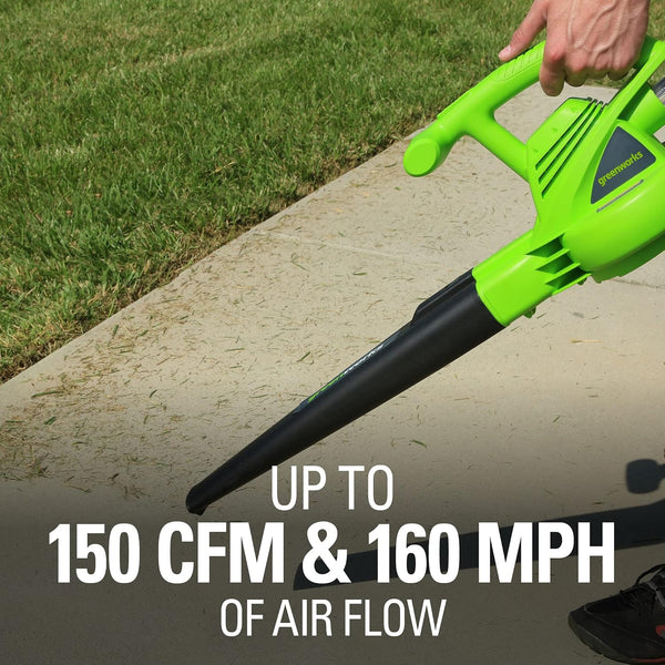 Greenworks 7 Amp 160 MPH/150 CFM Single Speed Electric Blower, 24012, green Blower (160 MPH / 150 CFM) Corded