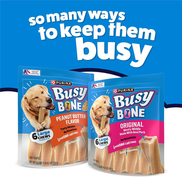 Purina Busy Bone Large Dog Chew Treats, Peanut Butter Flavor, 6 ct Pouch Peanut Butter 1.31 Pound (Pack of 1)
