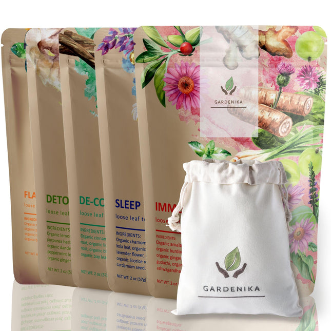Gardenika Organic Loose Leaf Tea Sampler - Herbal Caffeine-Free Set - Ayurvedic 